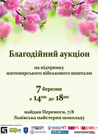 У Житомирі відбудеться благодійний аукціон, кошти з якого підуть на потреби військового шпиталю