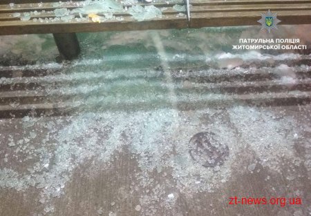 У Житомирі патрульні затримали осіб, які розбили скло на зупинці