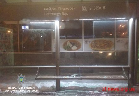 У Житомирі патрульні затримали осіб, які розбили скло на зупинці