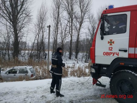 Через ожеледицю поблизу Овруча автомобіль потрапив у кювет