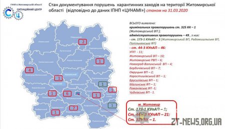 Поліція склала 46 протоколів про порушення карантину на Житомирщині