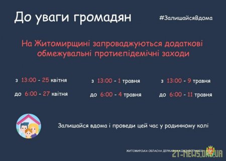 З 1 до 4 травня в області діятимуть додаткові обмежувальні протиепідемічні заходи
