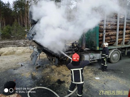 На трасі в Житомирській області під час руху загорілась вантажівка, яка перевозила ліс